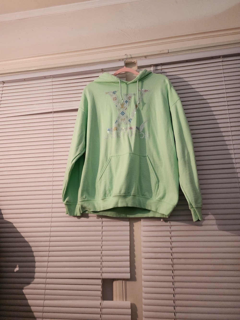 Light Green, Light Pink And Light Purple Pullover Hoodie with Embellished Front